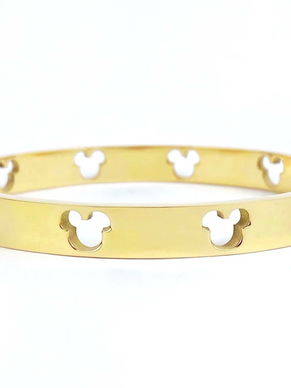 Disney Mickey Gold tone stainless steel bangle bracelet 8” inside circumference
